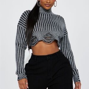 Fashion Nova Black and Gray Knit Sweater